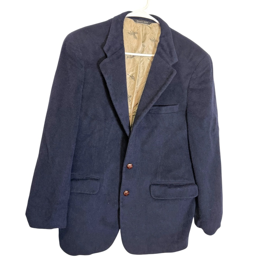 Kingsridge Navy Blue Camel Hair Blazer Sport Coat Jacket Dark Academia Preppy